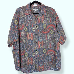 Claiborne Red & Blue 100% Cotton Paisley Shirt